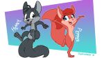  16:9 2021 anthro arms_above_head balancing_on_tail barefoot big_ears big_feet black_body black_fur black_nose blue_eyes buckteeth crossgender digital_media_(artwork) digitigrade duo feet female fluffy fluffy_tail fur grey_body grey_eyes grey_fur hair henry_squirrelman hi_res long_hair male mammal nude one_leg_up open_mouth paws pepper_(squirrelman) pink_nose ponytail raised_arms raised_leg raised_paw raised_tail red_body red_fur red_hair rodent sciurid simple_background sitting smile square_crossover squirrel_tail squirrelman teeth text toes tongue tree_squirrel whiskers widescreen 