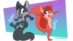  16:9 2021 anthro arms_above_head balancing_on_tail barefoot big_ears big_feet black_body black_fur black_nose blue_eyes buckteeth crossgender digital_media_(artwork) digitigrade duo feet female fluffy fluffy_tail fur grey_body grey_eyes grey_fur hair henry_squirrelman hi_res long_hair male mammal nude one_leg_up open_mouth paws pepper_(squirrelman) pink_nose raised_arms raised_leg raised_paw raised_tail red_body red_fur red_hair rodent sciurid simple_background sitting smile square_crossover squirrel_tail squirrelman teeth text toes tongue tree_squirrel whiskers widescreen 