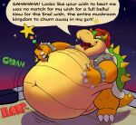  belly bowser bracelet collar dialogue digestion digital_media_(artwork) english_text hi_res jewelry koopa male mario_bros mass_vore navel nintendo overweight overweight_male scalie sharkvore spiked_collar spikes text video_games vore 