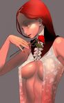  breasts flower large_breasts long_hair lucy_(bechoco) no_bra orange_eyes original red_hair rose solo 