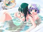  age_difference ai_(popotan) bath bathtub blue_hair blush breasts bun_cover censored closed_eyes double_bun fang grabbing green_hair groping gun large_breasts mea mii_(popotan) multiple_girls navel nipples nude popotan purple_hair rubber_duck shared_bathing size_difference smile watanabe_akio water weapon 