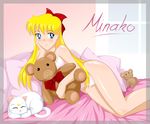  aino_minako bed bishoujo_senshi_sailor_moon blonde_hair blue_eyes bow cat lingerie long_hair s2x teddy_bear 