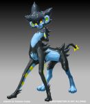  big_ears bulge feline kemono_inukai luxray male mammal nintendo pok&eacute;mon pok&eacute;mon_(species) rubber rubbersuit shiny simple_background taur video_games 