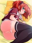  anus blush censored green_eyes lying panties panty_pull pussy pussy_juice red_hair rosario+vampire saipaco school_uniform shuzen_kokoa spanked spanking tears thighhighs twintails underwear 