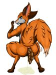  3:4 absurd_res alpha_channel anthro anus blue_eyes bodily_fluids breasts butt canid canine crouching defecating digital_media_(artwork) drawing feces female fox fur genital_fluids genitals hi_res imlutio looking_at_viewer looking_back mammal peeing pooping puddle raised_tail red_fox scat simple_background smile solo transparent_background urine urine_stream watersports 