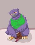  after_vore anthro anthro_pred avian beak bird bone clothing death disposal feathered_wings feathers feces female female_pred gyro_feather gyrotech owl peacock_feather pooping purple_body scat silent_e sweater sweater_vest sweatpants topwear valerie_(saybin) vest vore wings 