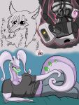  3:4 ambiguous_gender anger_core_(portal) antennae_(anatomy) anthro bedroom_eyes bodily_fluids breasts canid canine canine_skull chest_tuft clothed clothing ears_up fact_core_(portal) fangs female glados goo_creature goo_dragon goodra group hair half-closed_eyes hi_res humanoid long_hair long_tail long_tongue looking_at_viewer lying machine male mammal narrowed_eyes navel nintendo on_side pants_undone personality_core_(portal) pigtails pok&eacute;mon pok&eacute;mon_(species) portal_(series) purple_body purple_skin raised_clothing raised_shirt raised_topwear robot robot_humanoid scp-1471 scp-1471-a scp_foundation seductive shirt slightly_chubby slime sweat text tongue tongue_out topwear tuft valve video_games word360 