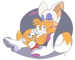  &lt;3 2_tails anthro blush boots canid canine chiropteran clothing cuddling duo female footwear fox hand_on_chin head_kiss high_heeled_boots high_heels hyoumaru legwear male male/female mammal miles_prower multi_tail rouge_the_bat sega sonic_the_hedgehog_(series) thigh_boots thigh_highs wings 