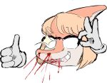  alpha_channel anthro blonde_hair blood blood_on_face blood_on_mouth blood_on_nose bob_cut bodily_fluids colored dinosaur dripping_blood emoji eyewear female general_proton gesture glasses glowing glowing_eyes goodbye_volcano_high grin hadrosaurid hair hand_on_glasses hi_res meme naomi_(gvh) nosebleed ornithischian parasaurolophus reptile scalie showing_teeth simple_background smile snoot_game_(fan_game) solo thumbs_up transparent_background white_eyewear white_glasses 