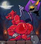  absurd_res arma_(demon&#039;s_crest) balls battle_damage butt demon el_booki firebrand genitals hi_res male moon penis red_arremer red_body spank_marks tongue tongue_out video_games wings 