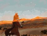  2020 ambiguous_gender anthro biped blue_sky brown_body brown_fur brown_hair brown_tail butt desert desertmotels detailed_background digital_drawing_(artwork) digital_media_(artwork) equid equine fur glistening glistening_body hair half_naked halter hooves horse looking_at_viewer looking_back male_(lore) mammal outside pink_muzzle plant rear_view sky solo star three-quarter_view white_legs 