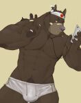  2017 5_fingers accessory anthro bandage barazoku big_muscles black_nose body_hair bottomwear brown_body brown_fur brown_pawpads bulge canid canine canis cellphone chest_tuft claws clothed clothing ear_piercing ear_ring earbuds fingers fur gesture happy_trail headband headphones hi_res humanoid_hands male mammal muscular muscular_anthro muscular_male pawpads phone piercing ring selfie shorts simple_background smartphone solo standing thedragonred12 topless tuft v_sign white_claws wolf 