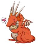  &lt;3 becaroonie blush dragon egg embrace eyes_closed feral horn hug male manon maplestory nexon red_body scalie simple_background slightly slightly_chubby solo spikes white_background wings 