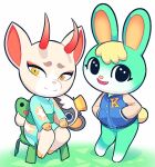  2021 animal_crossing anthro asian_clothing blonde_hair cervid chair clothed clothing digital_media_(artwork) east_asian_clothing eyelashes female froggy_chair furniture group hair hands_in_pockets haplorhine hat headgear headwear hi_res hooves horn jacket japanese_clothing kimono lagomorph leporid looking_at_viewer male mammal monkey niko_(animal_crossing) nintendo open_mouth open_smile pockets primate rabbit sasha_(animal_crossing) shino_(animal_crossing) sitting smile starbirbz top_hat topwear trio video_games 