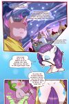  2:3 anthro bobby_pin butt castle cold-blooded-twilight comic dialogue dragon english_text equid equine eye_patch eyewear female friendship_is_magic group hasbro hi_res horn male mammal my_little_pony object_in_mouth rarity_(mlp) spike_(mlp) tail_motion tailwag text trio twilight_sparkle_(mlp) unicorn white_body 