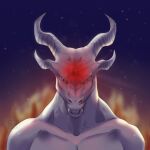  1:1 2021 3_eyes angry anthro digital_media_(artwork) dragon fangs fire grey_eyes horn kroshalice looking_at_viewer male multi_eye night outside portrait red_eyes red_glow saren_(saren662) scalie solo star white_body 