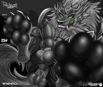  absurd_res anthro balls butt canid canine canis dildo genitals hi_res knot league_of_legends male mammal pawpads paws pawzzhky penis piercing raised_paw riot_games sex_toy solo video_games warwick_(lol) wolf 