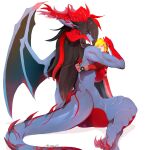  1:1 absurd_res anthro big_breasts blush breasts claws clothed clothing digital_media_(artwork) dragon duo female fur hair hi_res horn humanoid male male/female not_furry ranadi simple_background smile wings 