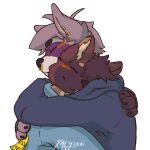  &lt;3 1:1 alpha_channel anthro blush brown_body brown_fur clothed clothing duo ear_piercing embrace eyes_closed facial_piercing fingers fur hoodie hug hyaenid kalystri male male/male mammal nose_piercing paws piercing procyonid purple_body purple_fur raccoon simple_background striped_hyena topwear transparent_background 