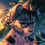  1:1 2021 anthro cheetah day detailed_background digital_media_(artwork) eyebrows eyelashes eyewear felid feline fur glasses hair male mammal outside reilukah sky smile solo 