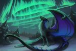  2021 3:2 ambiguous_gender aurora_borealis borealis claws detailed_background digital_media_(artwork) dragon feral horn membrane_(anatomy) membranous_wings neotheta night outside scales scalie sitting solo spines western_dragon wings 