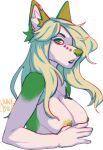  2021 anthro areola breasts canid canine canis digital_media_(artwork) domestic_dog female fur green_areola green_body green_eyes green_fur green_hair green_nipples green_nose hair junebuq mammal nipples nude 