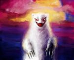  2013 biped cloud feral fur gamba_no_bouken gamba_no_bouken_(series) ichiro_(artist) mammal moon mustela mustelid musteline noroi outside red_eyes solo true_musteline white_body white_fur 