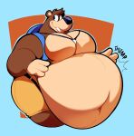 anthro banjo-kazooie banjo_(banjo-kazooie) belly belly_overhang big_belly boot_(artist) brown_body brown_fur fur hyper hyper_belly jewelry male moobs navel necklace obese overweight overweight_anthro overweight_male pecs rareware solo video_games 