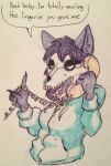  anthro bone breasts canid canine canis claws clothing dialogue english_text female hoodie humor malo mammal marsh_(marshthemalo) phone phonecall scp-1471 scp-1471-a scp_foundation skull skull_head solo speech_bubble text topwear traditional_media_(artwork) victordantes wolf 