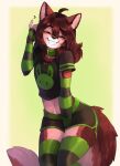  2021 anthro bottomwear breasts brown_body brown_fur brown_hair canid canine canis clothed clothing collar digital_media_(artwork) eyebrows eyelashes female fur green_eyes hair hi_res mammal red_wolf shorts skylar_zero solo talilly wolf 