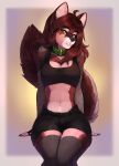  2021 anthro breasts brown_body brown_fur brown_hair canid canine canis clothed clothing collar digital_media_(artwork) eyebrows eyelashes female fur green_eyes hair hi_res mammal pubes red_wolf skylar_zero solo talilly wolf 