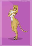  2021 absurd_res anthro breasts brown_body brown_fur cougar david_kr. eyes_closed felid feline female fur hand_behind_head hand_on_breast hi_res mammal nude signature simple_background solo white_body white_fur 