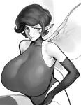  angry big_breasts breasts clothed clothing female gloves hair handwear huge_breasts humanoid humanoid_pointy_ears monochrome pixie_(megami_tensei) shaded short_hair solo source_request stern_look thick_thighs unknown_artist wings 