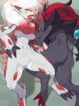  2021 absurd_res anthro breasts butt canid canine claws duo featureless_breasts featureless_crotch female finger_claws fur grey_body grey_claws grey_fur hi_res hisuian_zoroark kame_3 looking_at_viewer mammal medium_breasts nintendo pok&eacute;mon pok&eacute;mon_(species) pokemon_legends_arceus red_claws regional_form_(pok&eacute;mon) shaded smile toe_claws under_boob video_games white_body white_fur zoroark 