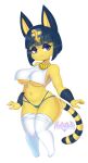  2021 :&lt; absurd_res animal_crossing ankha_(animal_crossing) anthro big_breasts blue_hair breasts claws clothing domestic_cat eyebrow_through_hair eyebrows eyeshadow felid feline felis female finger_claws full-length_portrait fur hair half-closed_eyes hi_res jewelry kitsuumi legwear makeup mammal markings narrowed_eyes navel nintendo portrait short_hair side_boob solo standing striped_markings striped_tail stripes tail_markings thick_thighs thigh_highs thong translucent translucent_hair under_boob underwear usekh video_games yellow_body yellow_fur 