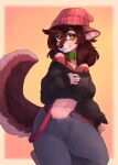  2021 anthro breasts brown_body brown_fur brown_hair canid canine canis clothed clothing collar digital_media_(artwork) eyebrows eyelashes female fur green_eyes hair hi_res mammal red_wolf skylar_zero solo talilly wolf 