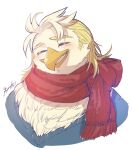  accipitrid accipitriform anthro avian beak bird blonde_hair blush bust_portrait eagle feathers fuyoudo624 grin hair lifewonders male portrait scarf smile solo thunderbird_(tas) tokyo_afterschool_summoners video_games white_body white_feathers 