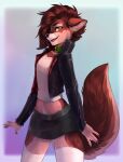  2021 anthro breasts brown_body brown_fur brown_hair canid canine canis clothed clothing collar digital_media_(artwork) eyebrows eyelashes female fur green_eyes hair hi_res mammal pubes red_wolf skylar_zero solo talilly wolf 