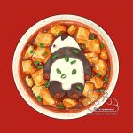  1:1 2021 black_body blush chibi feral food giant_panda hi_res mammal mapo_tofu micro red_background shirokumani simple_background ursid white_body 
