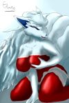  2:3 9_tails alolan_ninetales anthro big_breasts breast_grab breasts christmas christmas_clothing christmas_stocking clothing eyes_closed female fur hand_on_breast hi_res holidays multi_tail nintendo open_mouth pok&eacute;mon pok&eacute;mon_(species) regional_form_(pok&eacute;mon) rusoide simple_background sitting smile solo thick_thighs video_games white_body white_fur 