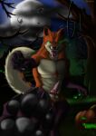  absurd_res anthro balls bean bodily_fluids canid canine canis dark drakons drooling fluffy food forest fruit genital_fluids genitals halloween hi_res holidays horny_(disambiguation) male mammal moon night outside paws penis plant precum pumpkin saliva scary shadow shastadow solo tongue tree were werecanid werecanine werewolf wolf 