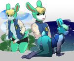  2021 all_fours animal_crossing anthro backsack balls blep blonde_hair bottomless butt clothed clothing digital_media_(artwork) foreskin genitals girly hair hands_in_pockets hi_res humanoid_genitalia humanoid_penis jacket lagomorph leporid looking_at_viewer male mammal munkeesgomu nintendo one_eye_closed outside penis pockets rabbit sasha_(animal_crossing) shaded smile solo tongue tongue_out topwear video_games wink 