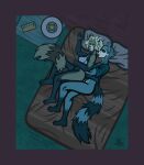  absurd_res ailurid anthro barefoot bed bedroom bedroom_setting bird&#039;s-eye_view blonde_hair bottomless bra clothed clothing cuddling dark duo eyes_closed fan_character feet female flat_colors fluffy fluffy_tail furniture gopher_chucks hair hand_holding hi_res high-angle_view lying lying_on_bed male male/female mammal mostly_nude on_bed pillow procyonid raccoon red_panda romantic romantic_couple sleeping spooning underwear 