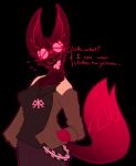 anthro biped bottomwear canid canine clothing demon doughtea female fox fur hi_res jacket jewelry mammal multi_eye necklace open_mouth red_body red_fur rune_(doughtea) solo topwear 