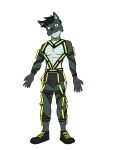  3:4 anthro briefs bulge canid canine canis clothed clothing footwear full-length_portrait fuze glowstick hi_res male mammal neck_ring nipples portrait shoes simple_background solo straps topless underwear underwear_only white_background wolf 