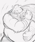  2021 anthro belly cape clothing english_text geld_(that_time_i_got_reincarnated_as_a_slime) hi_res humanoid_hands kemono male mammal overweight overweight_male pochizizi simple_background sketch solo suid suina sus_(pig) text that_time_i_got_reincarnated_as_a_slime wild_boar 