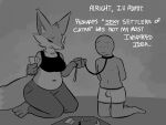  2021 anthro canid canine clothed clothing collar dominant dominant_anthro dominant_female duo english_text eyes_closed female fox greyscale human humor kneeling leash low_detail_friend_(zzx) male mammal monochrome semi-trashy_slutty_fox_neighbor_(zzx) submissive submissive_human submissive_male text underwear underwear_only zzx 
