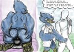  anon anthro avian beak berdly bird blue_body blue_butt blue_feathers bottomless butt clothed clothing deltarune dessert duo eating english_text eyewear facesitting feathers food glasses hand_holding hand_on_butt human human_on_anthro humor ice_cream insult internal_monologue interspecies lying male male/male mammal nude outside rear_view sequence shirt smile smug talons text thought_bubble tongue tongue_out topwear undertale_(series) unknown_artist video_games wings yellow_beak 