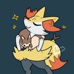  1:1 467adv :3 ambiguous_gender anthro black_body black_fur braixen brown_body brown_fur digital_media_(artwork) duo eyes_closed feral fur furret grey_background hi_res inner_ear_fluff multicolored_body multicolored_fur nintendo pok&eacute;mon pok&eacute;mon_(species) red_body red_fur scarf simple_background smile sparkles stick text tuft video_games watermark white_body white_fur yellow_body yellow_fur 