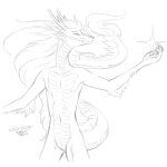  1:1 2009 anthro asian_mythology bagheera barbel_(anatomy) dragon east_asian_mythology eastern_dragon flesh_whiskers hair hi_res long_hair male monochrome mythology nude scales scalie slit solo sternenlicht 